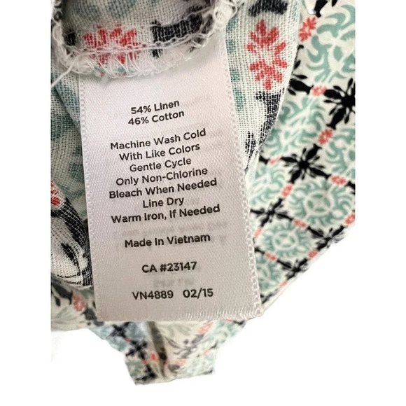 Talbots Dress Sz 4 Morrocan Tile Linen Cotton Sheath Sleeveless Navy Aqua Coral - Picture 7 of 11